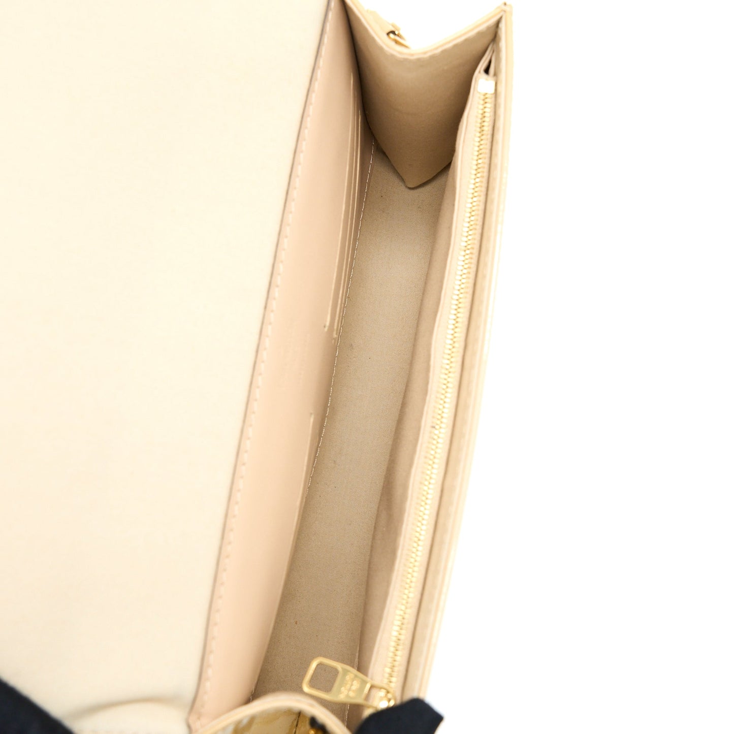 Louis Vuitton Ana Vernis Clutch With Chain Patent Beige GHW