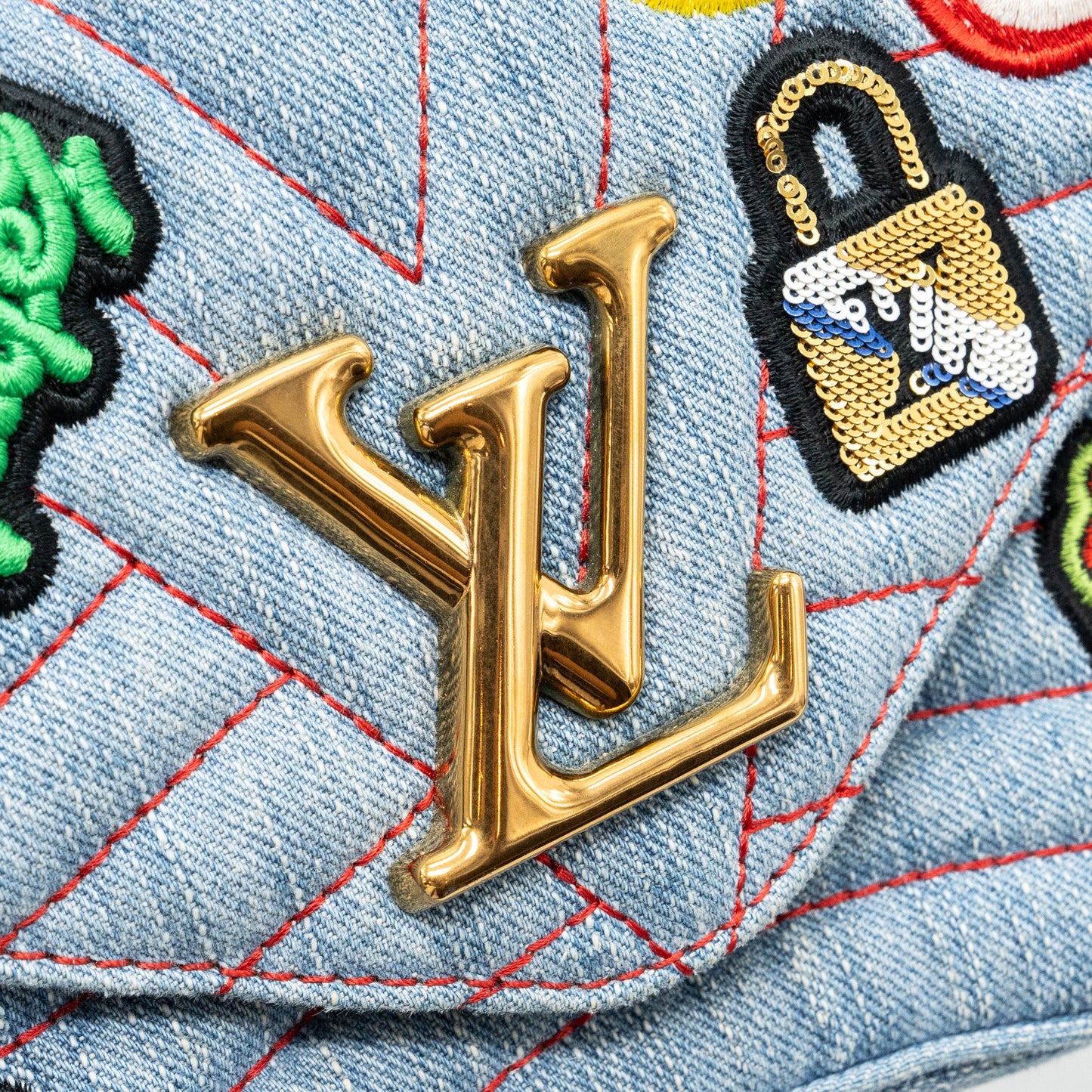 Louis Vuitton new wave flap chain bag limited edition denim blue/ multicolor GHW
