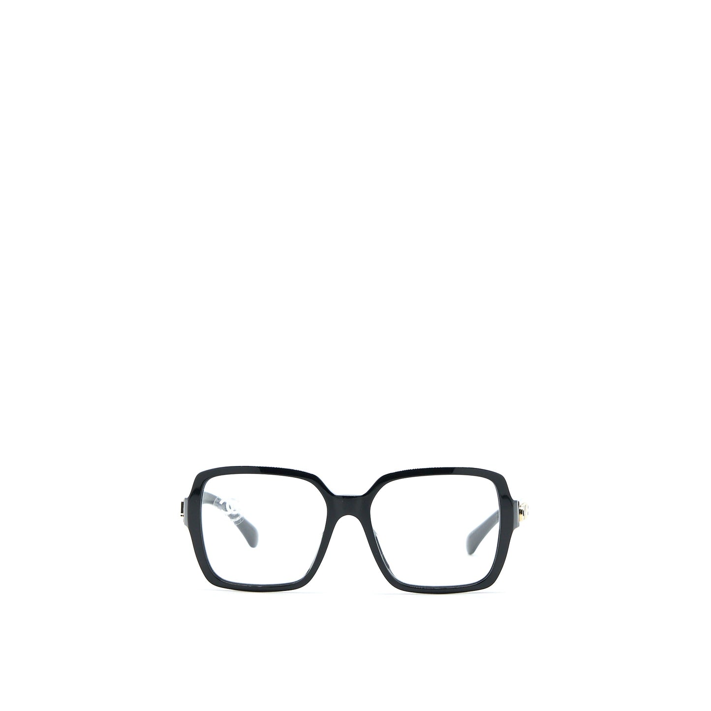 Chanel Square Glasses Frame With Letter Black Gold Tone