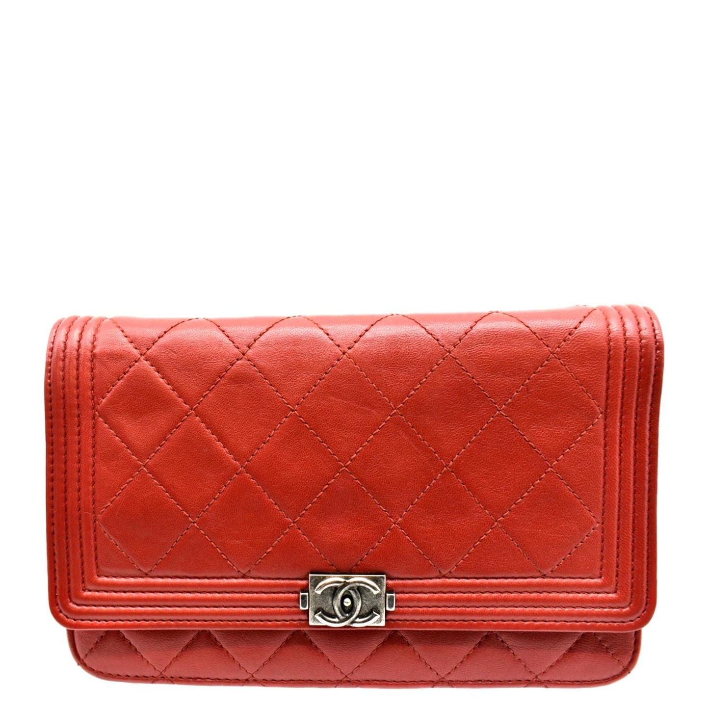 Luxury Chanel WOC Quilted Calfskin Leather Crossbody Wallet Red