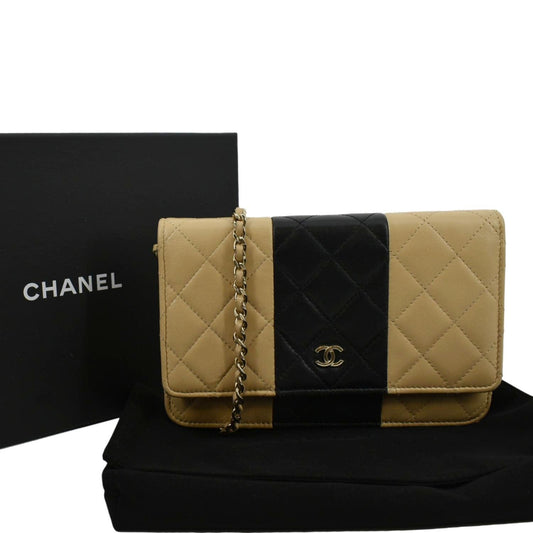 Luxury Chanel WOC Quilted Leather Wallet On Chain Crossbody Bag Bicolor