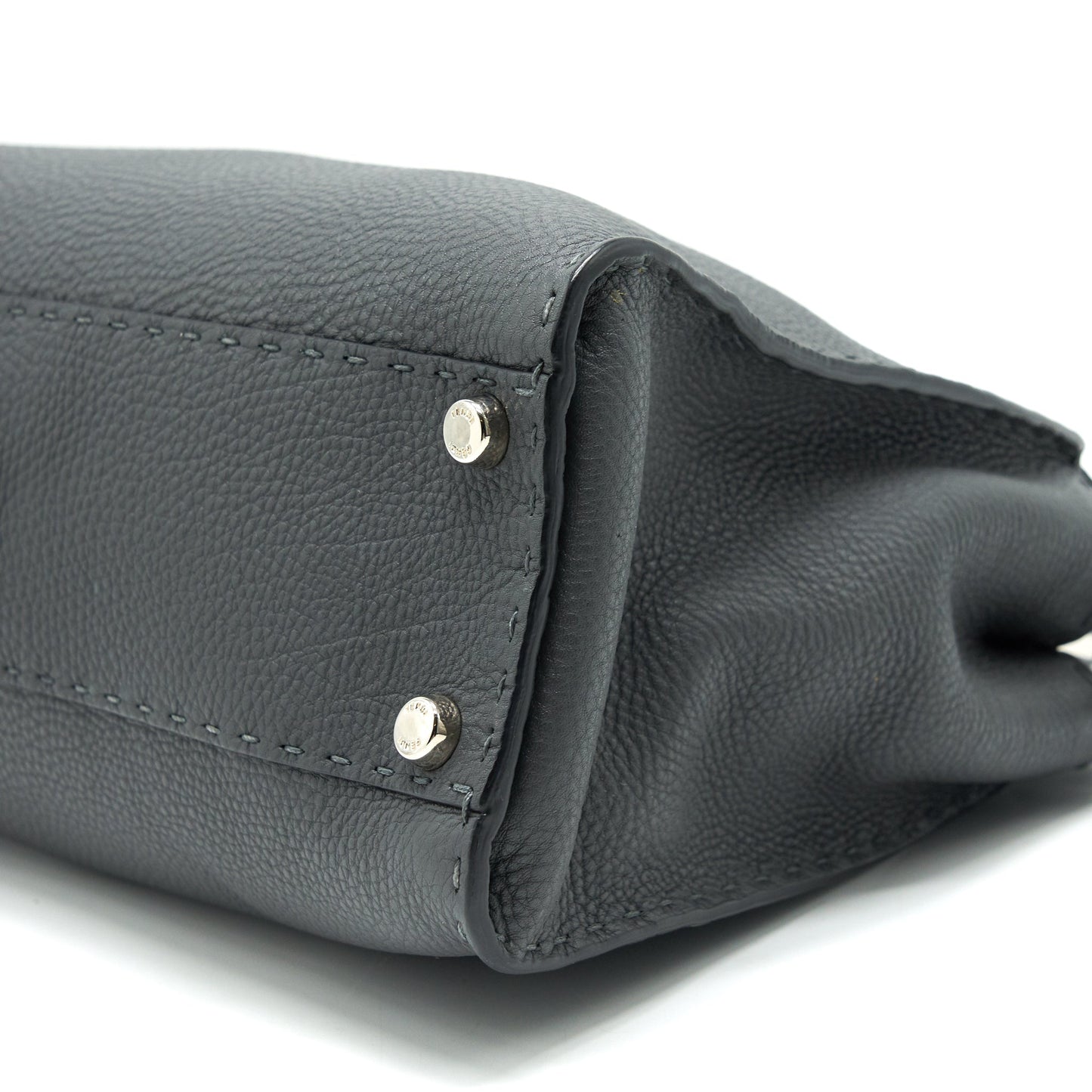 Fendi Grained Calfskin Medium Peekaboo Tote Bag Dark Grey SHW