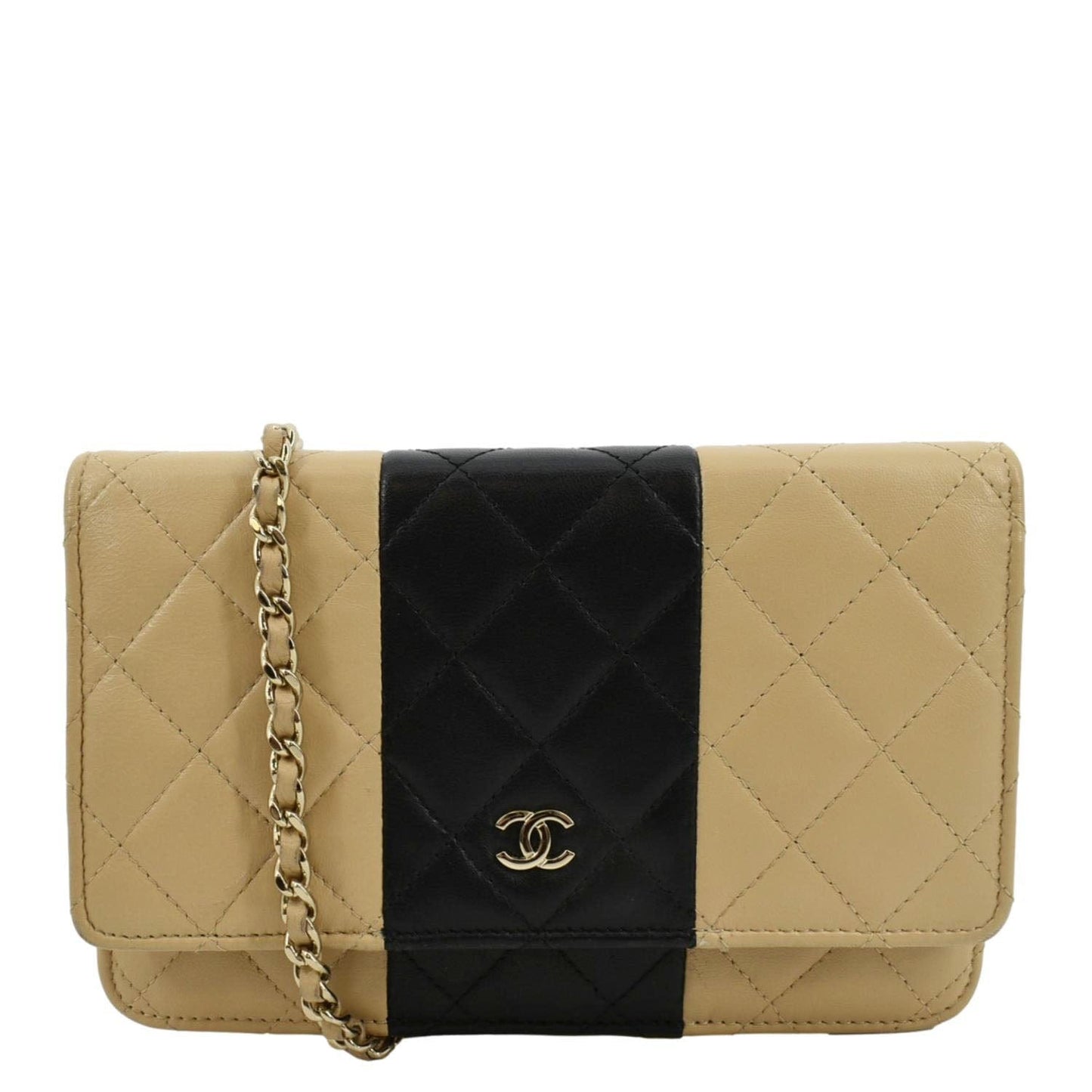 Luxury Chanel WOC Quilted Leather Wallet On Chain Crossbody Bag Bicolor