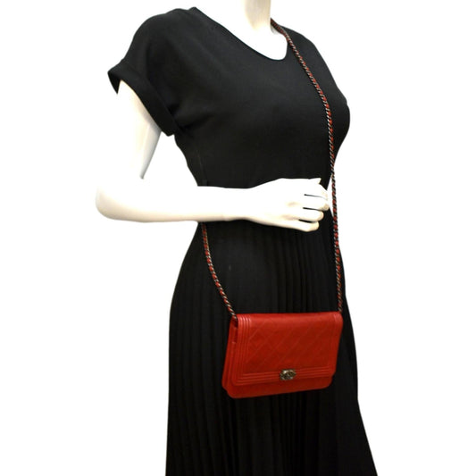 Luxury Chanel WOC Quilted Calfskin Leather Crossbody Wallet Red