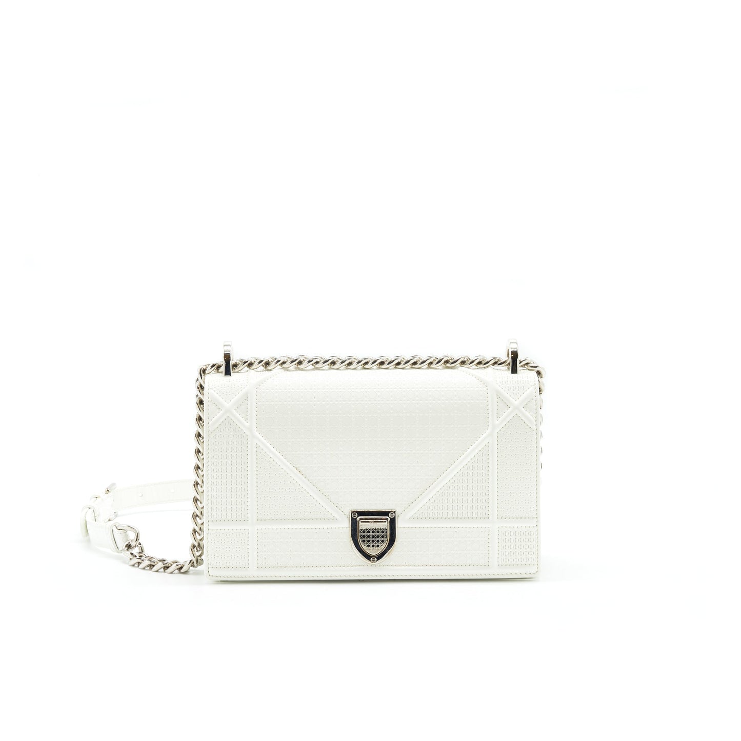 Christian Luxury Dior Small Cannage Luxury Diorama Patent Leather in White SHW
