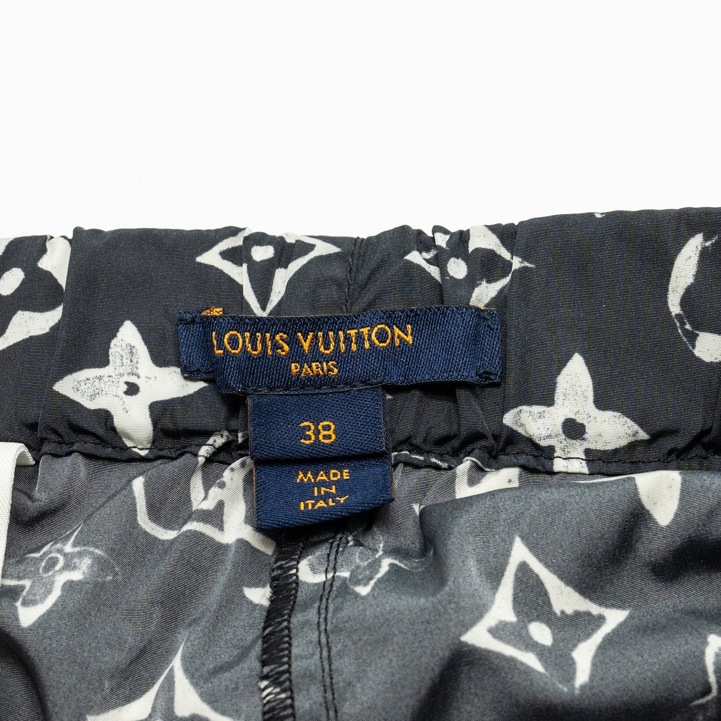 LOUIS VUITTON Size 38 Stencil-effect Monogram Shorts Polyamide Black/White
