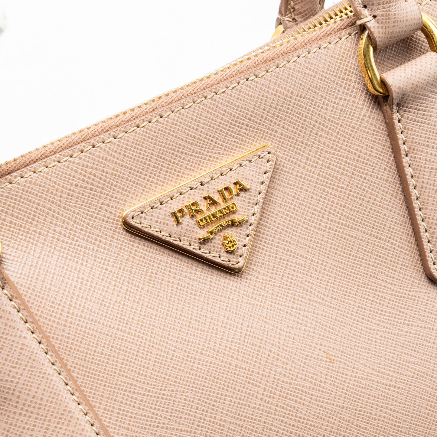 PRADA FUOCO SAFFIANO LUX LEATHER MEDIUM DOUBLE ZIP TOTE LIGHT PINK GHW