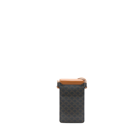 Celine Crossbody Vertical Phone Case in Triomphe Canvas/Lambskin Tan