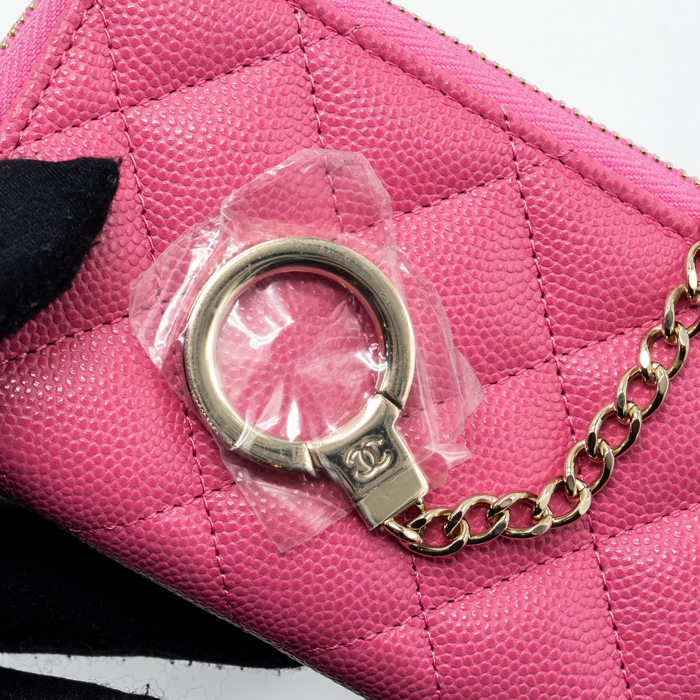 Chanel zippy key ring pouch caviar pink LGHW
