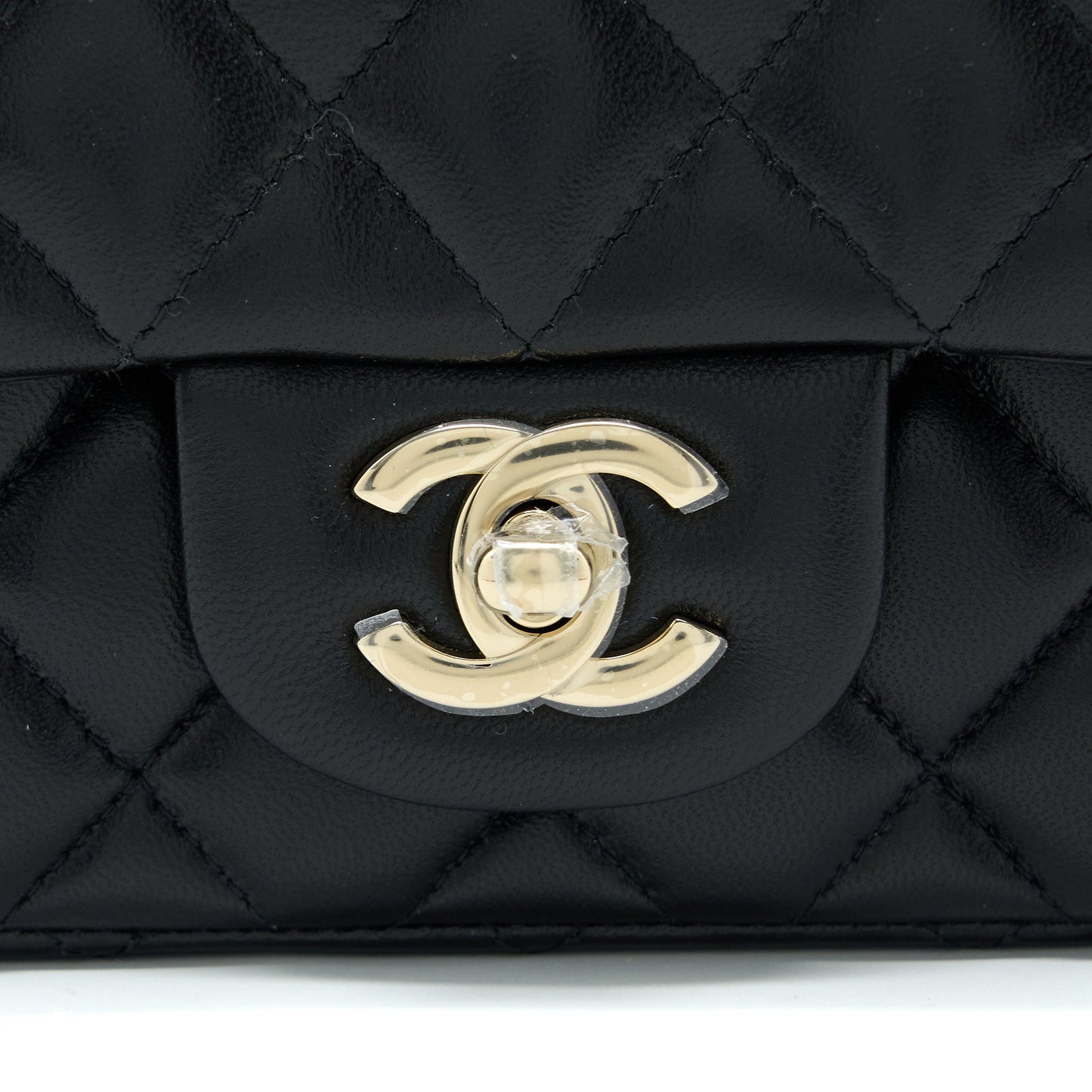Chanel Mini Square Flap Bag Lambskin Black LGHW (Microchip)