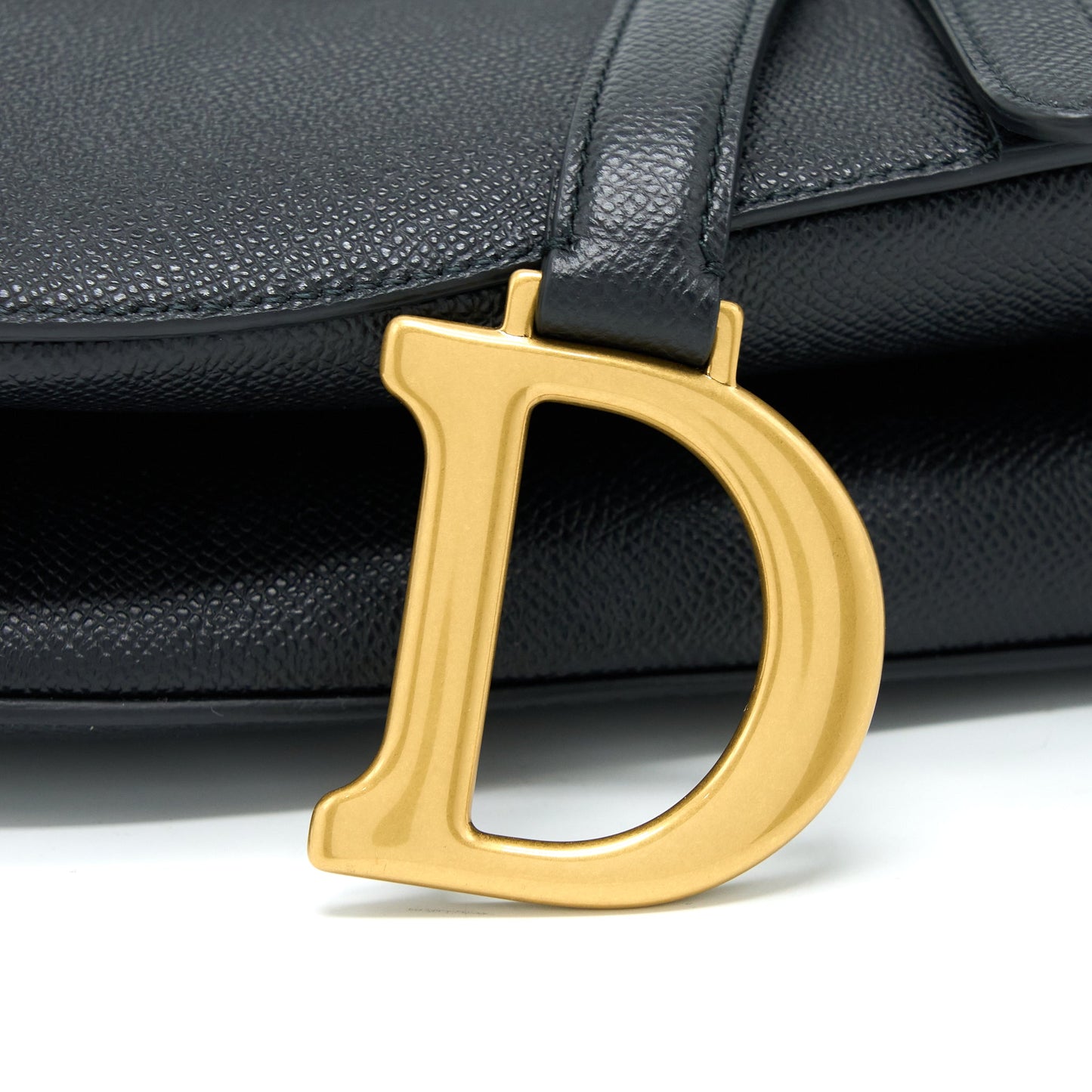 Luxury Dior Medium Saddle Bag With Strap Grained Calfskin Black GHW
