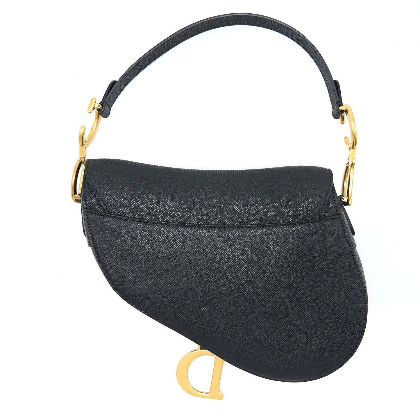 Luxury Dior Medium Saddle Bag With Strap Grained Calfskin Black GHW