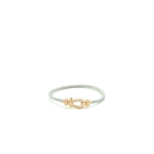 Fred Force 10 Bracelet 18K Pink Gold With Diamonds With Light Grey And Dark Pink Cable