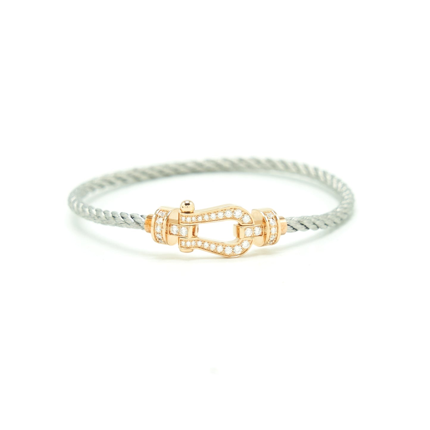 Fred Force 10 Bracelet 18K Pink Gold With Diamonds With Light Grey And Dark Pink Cable