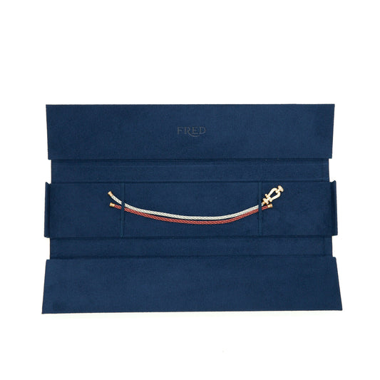 Fred Force 10 Bracelet 18K Pink Gold With Diamonds With Light Grey And Dark Pink Cable