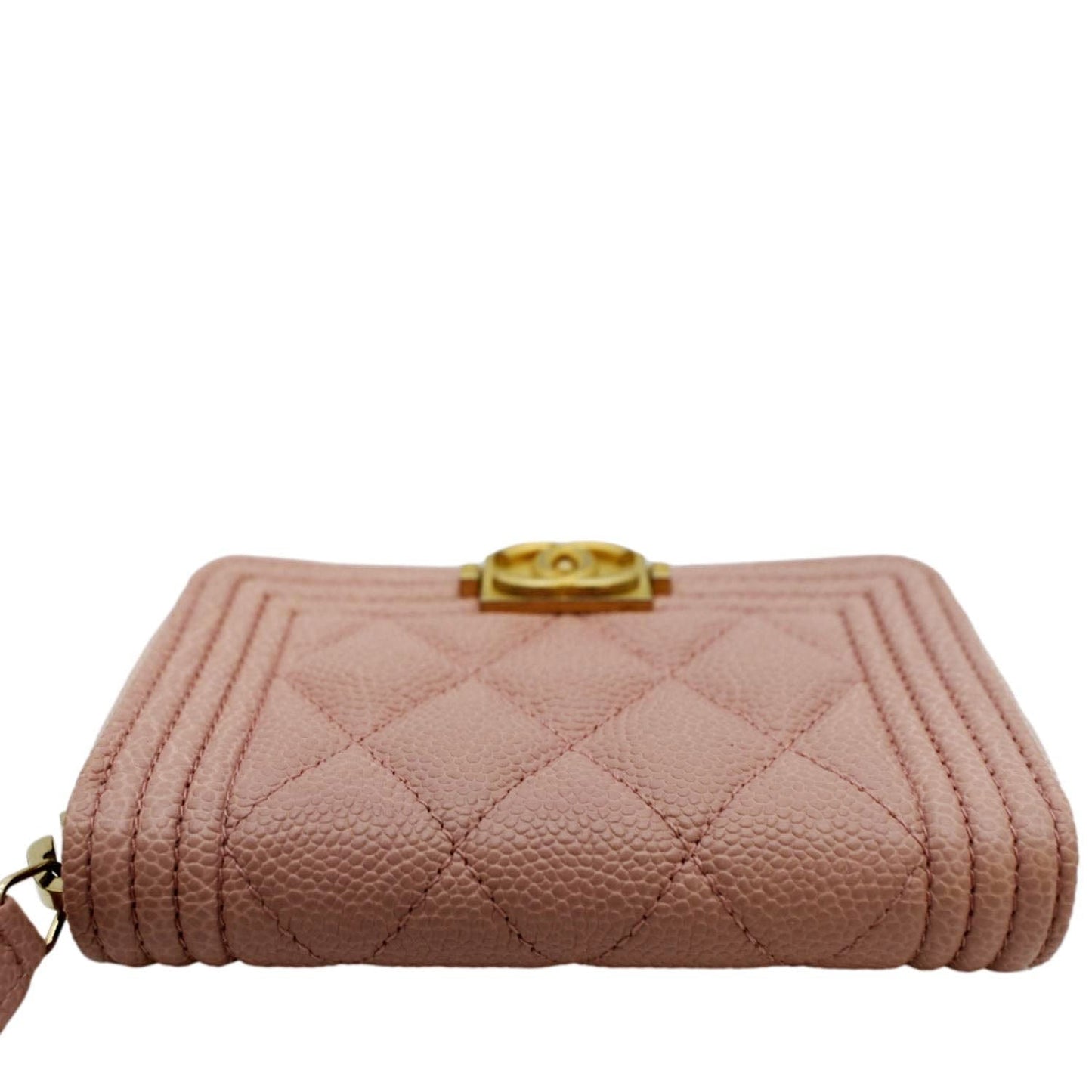 Luxury Chanel Small Boy Caviar Leather Zip Around Wallet Pink