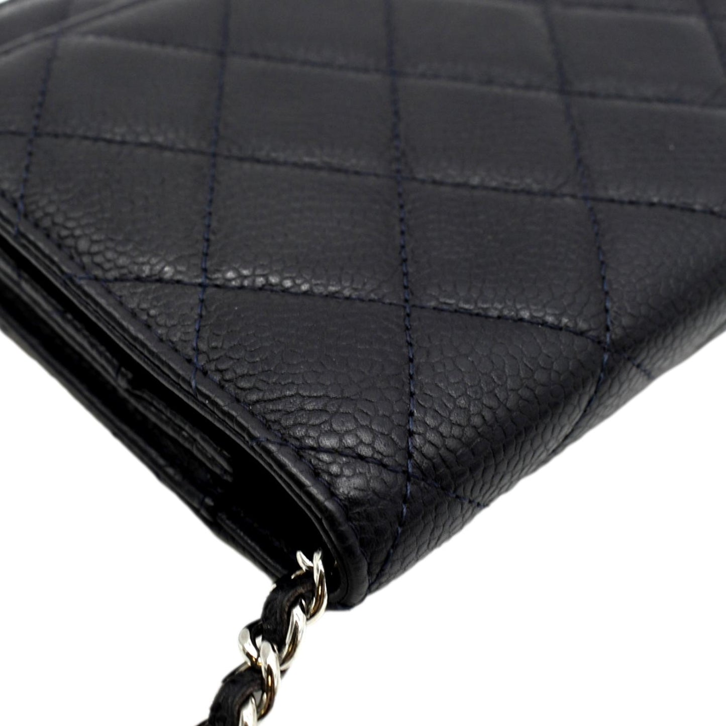 Luxury Chanel WOC Quilted Caviar Leather Crossbody Wallet Navy Blue