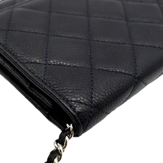 Luxury Chanel WOC Quilted Caviar Leather Crossbody Wallet Navy Blue