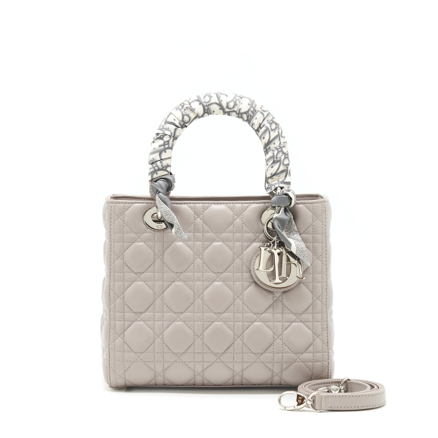 Luxury Dior Lady Luxury Dior Medium Lambskin Grey SHW With An Extra Twilly