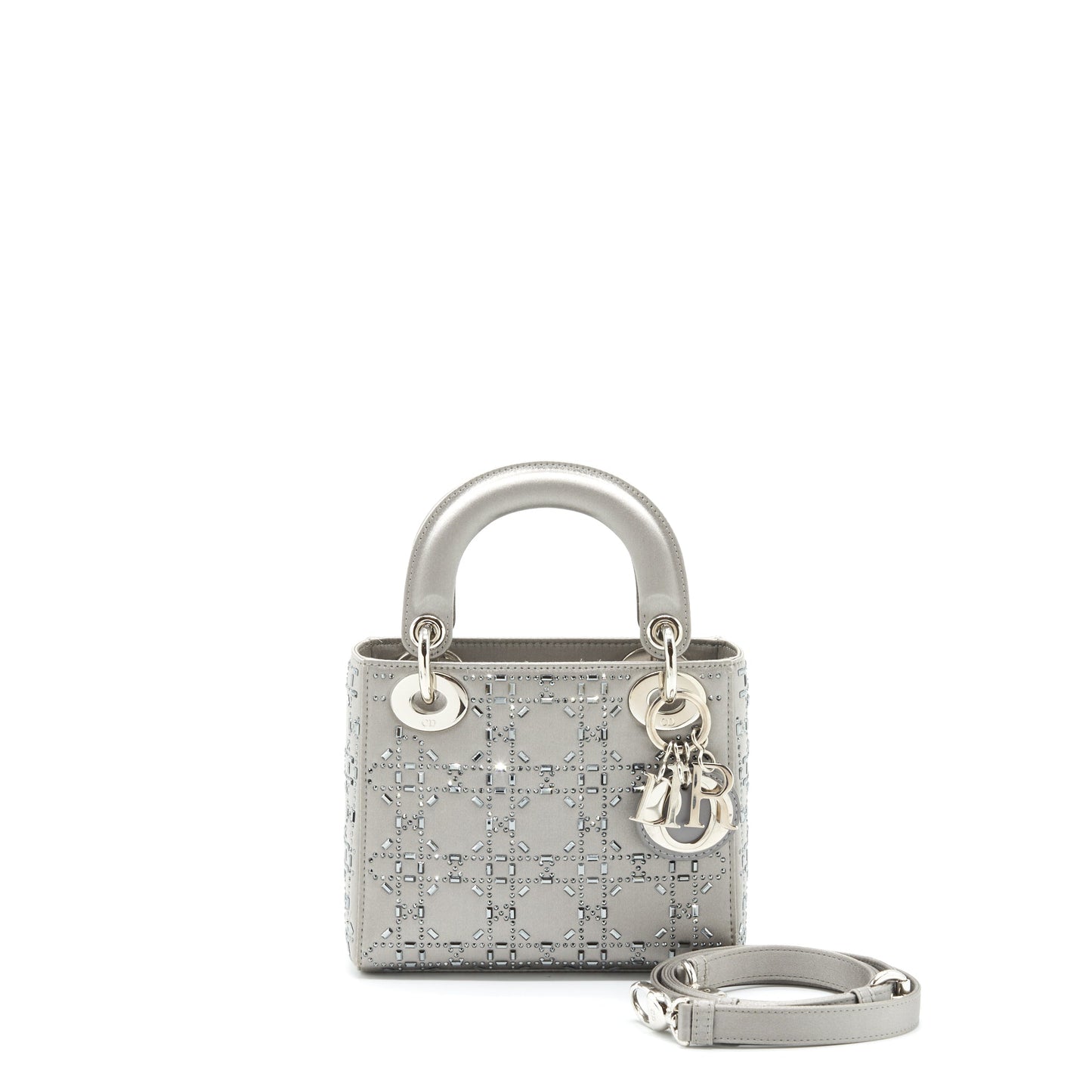 Luxury Dior Mini Lady Luxury Dior Satin Crystal Cannage Grey SHW