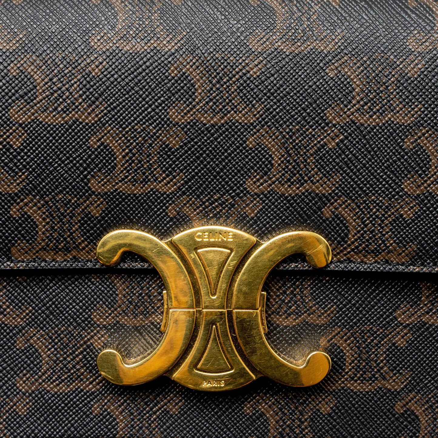 Celine Triomphe Shoulder Bag Triomphe Canvas/Calfskin Tan GHW
