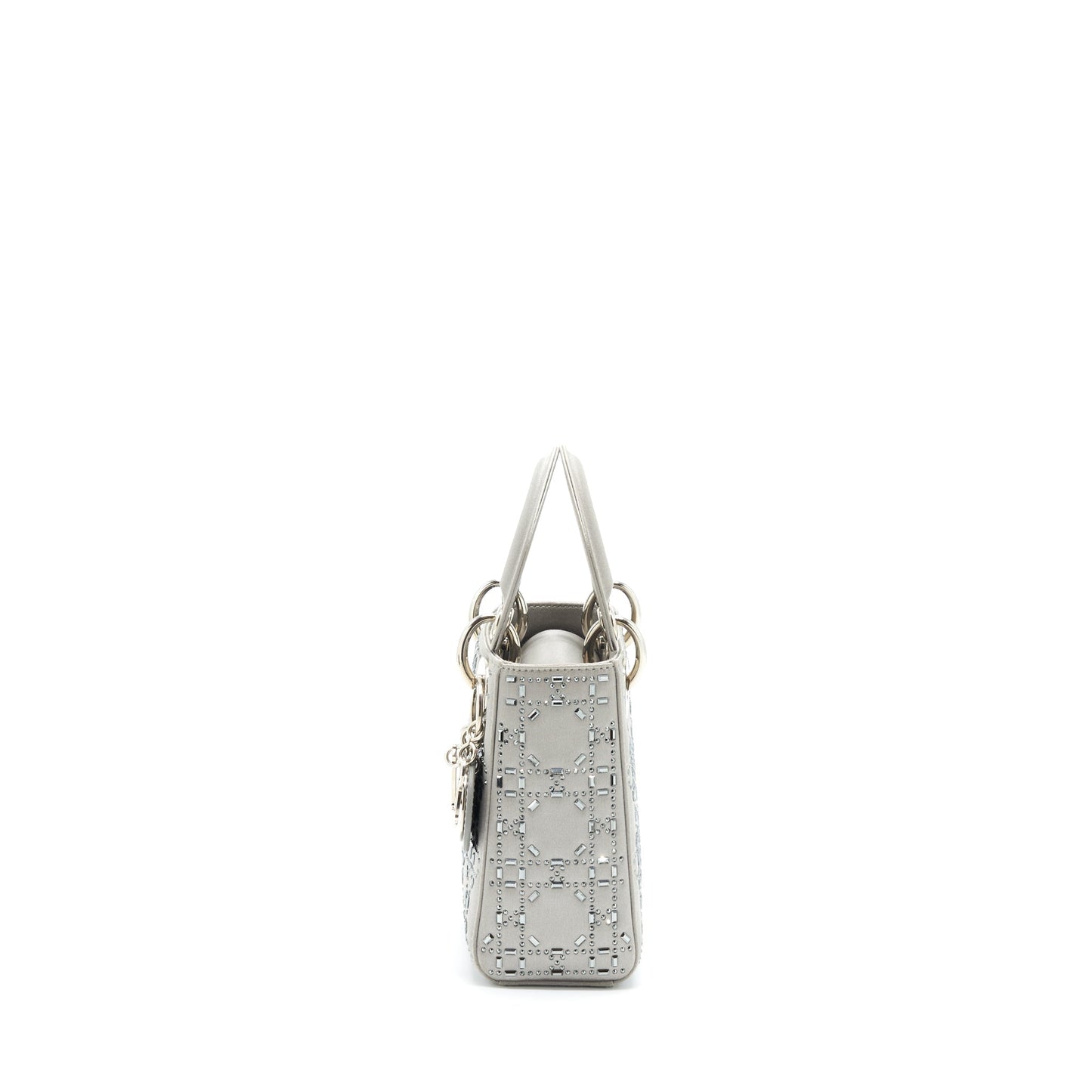 Luxury Dior Mini Lady Luxury Dior Satin Crystal Cannage Grey SHW