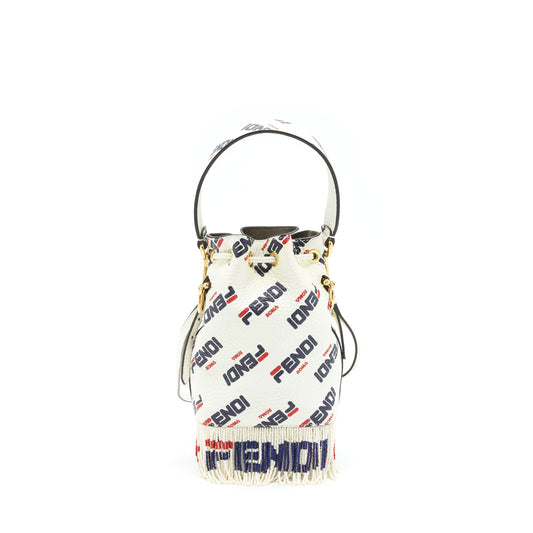 Fendi x Fila Mini Logo Mon Tresor Drawstring Bucket Bag White GHW