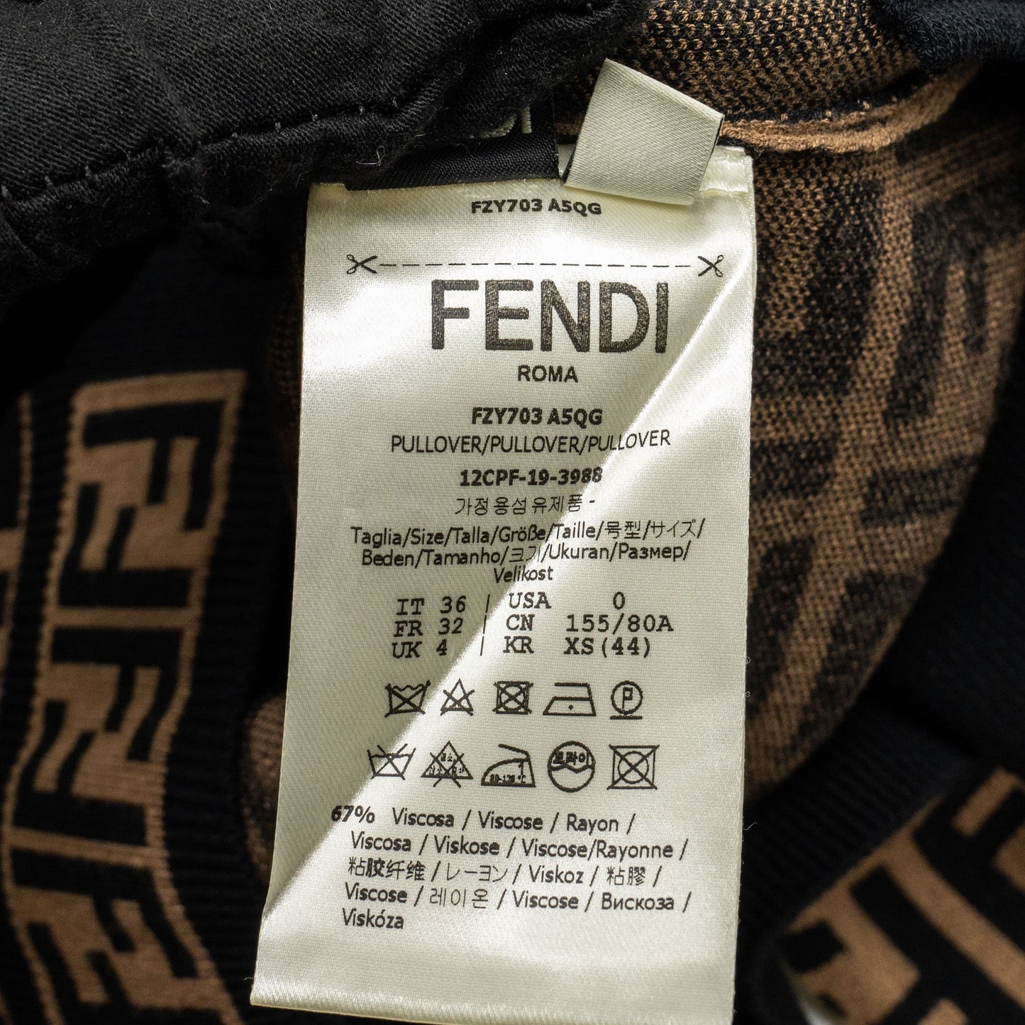 Fendi Size 36 FF Sweater Viscose/Polyester Brown/Black