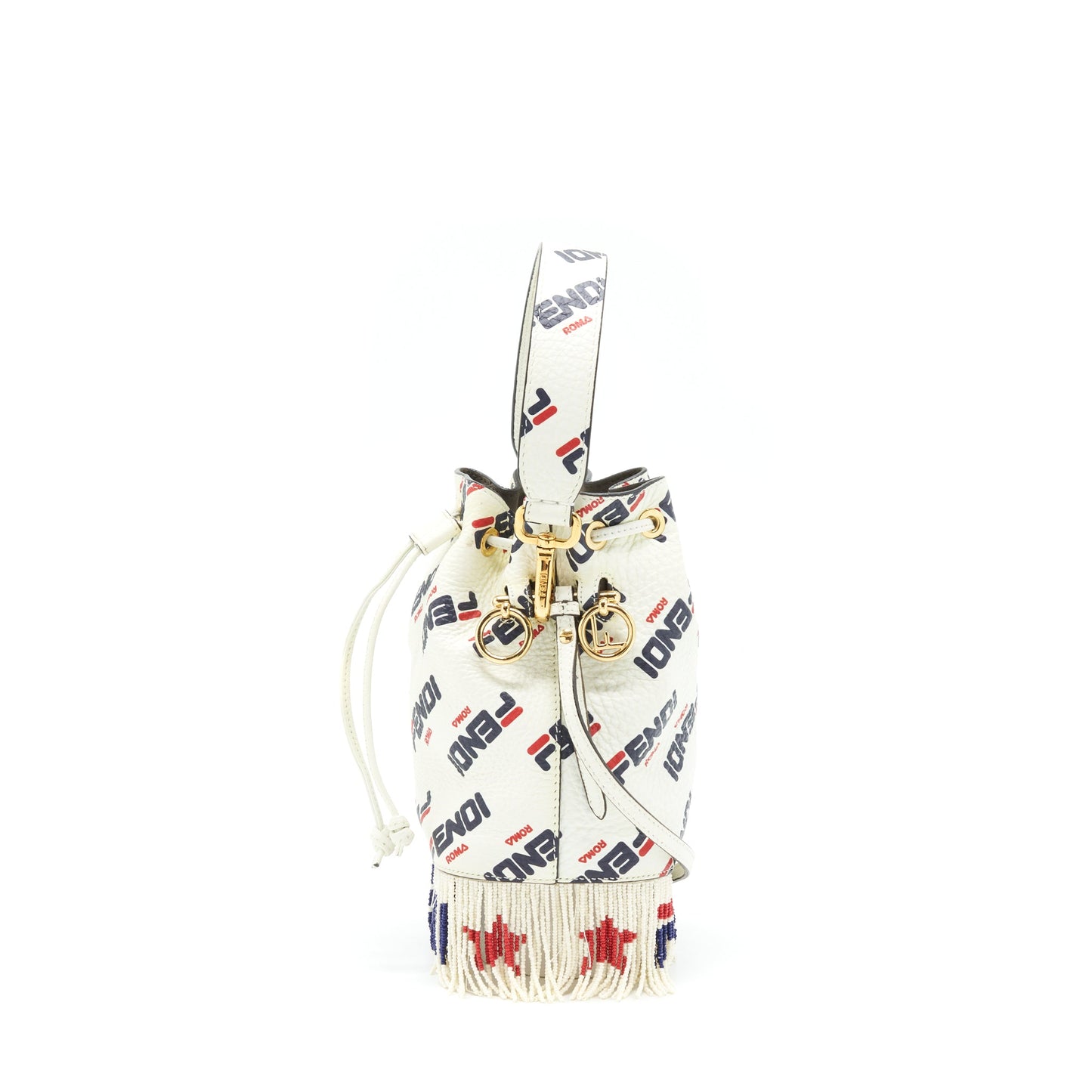 Fendi x Fila Mini Logo Mon Tresor Drawstring Bucket Bag White GHW