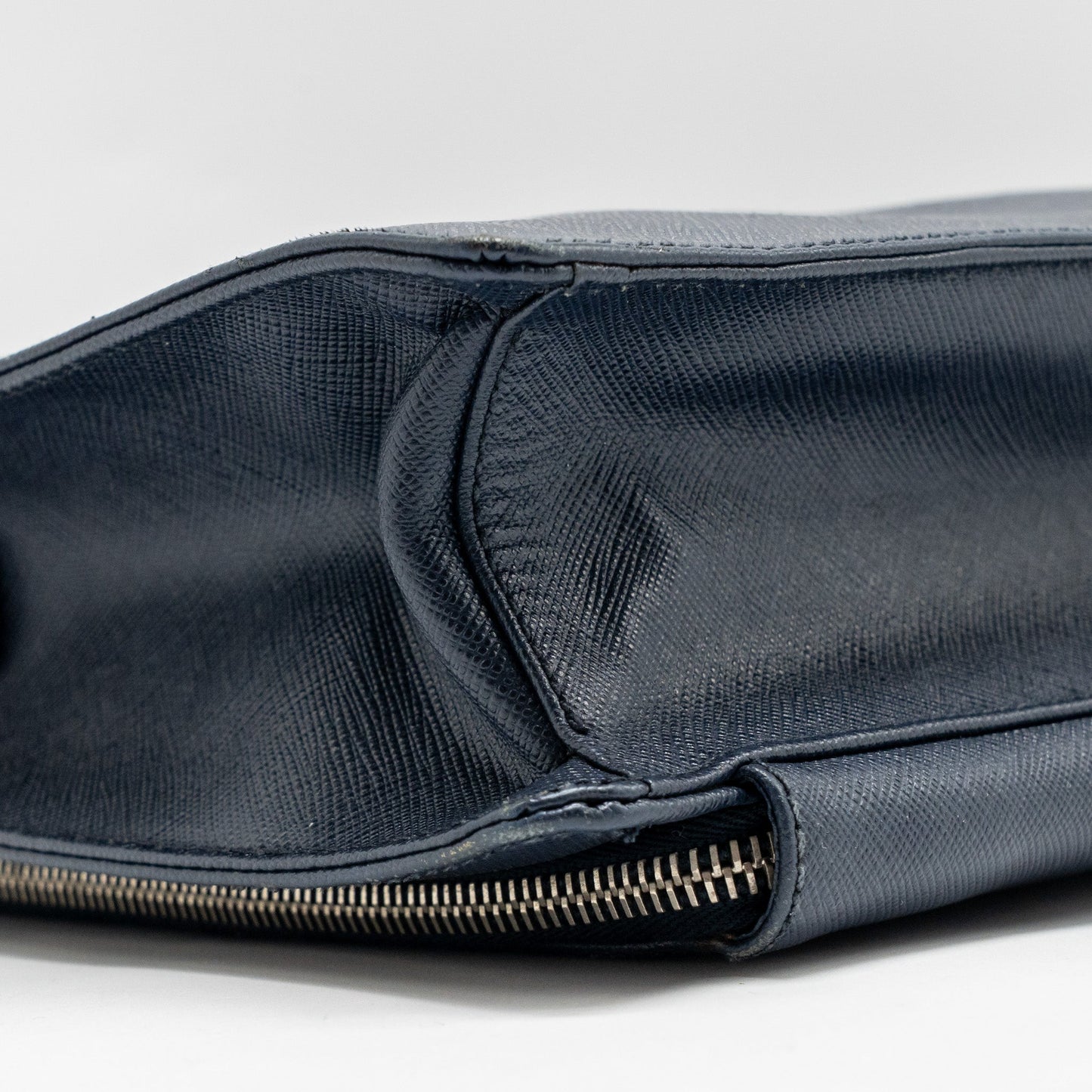 Prada Saffiano Travel Briefcase Calfskin Dark Blue SHW
