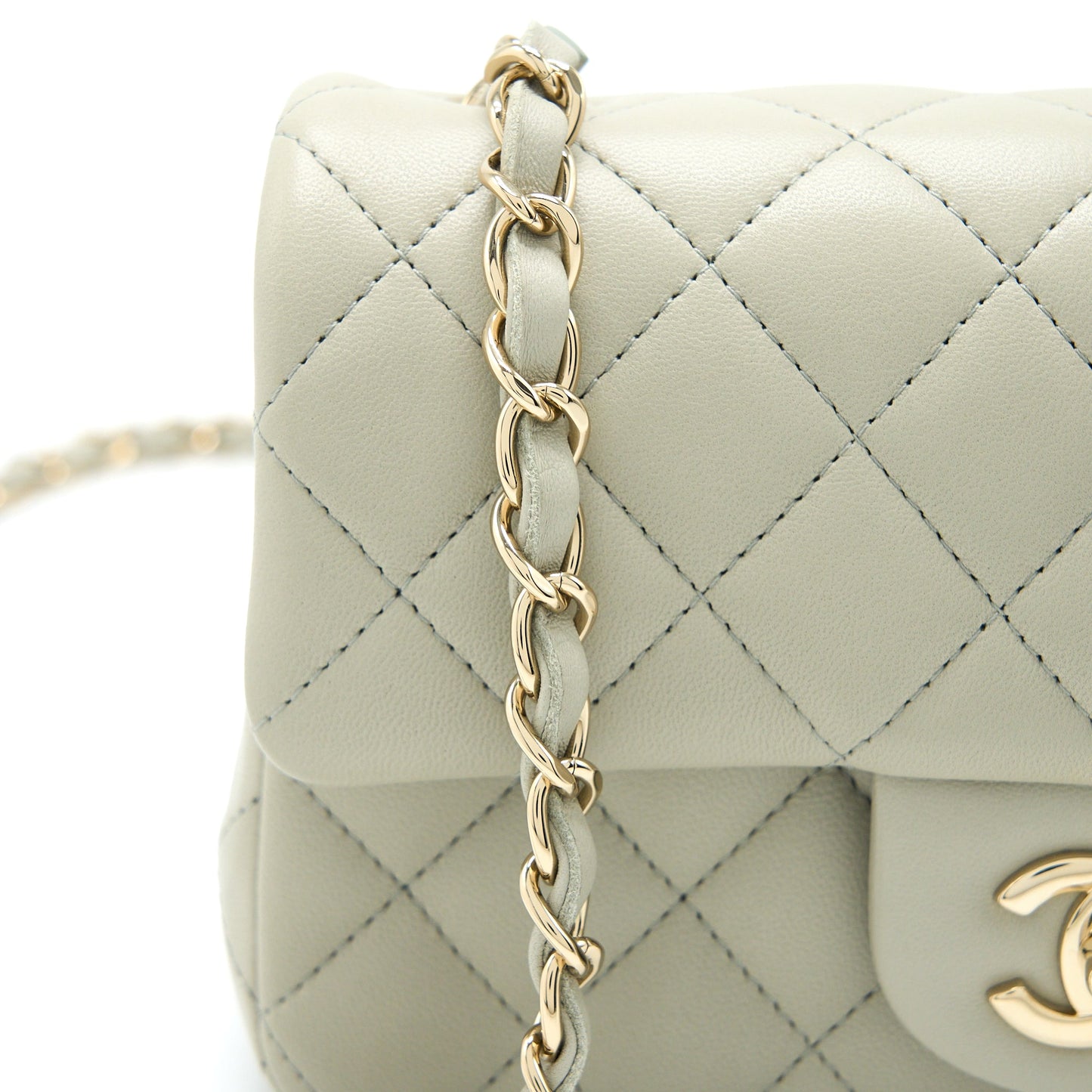 Chanel Mini Rectangular Flap Bag Lambskin Light Grey LGHW (Microchip)