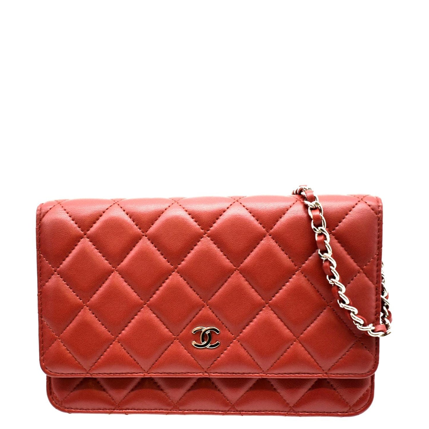 Luxury Chanel WOC Quilted Leather Crossbody Wallet Red