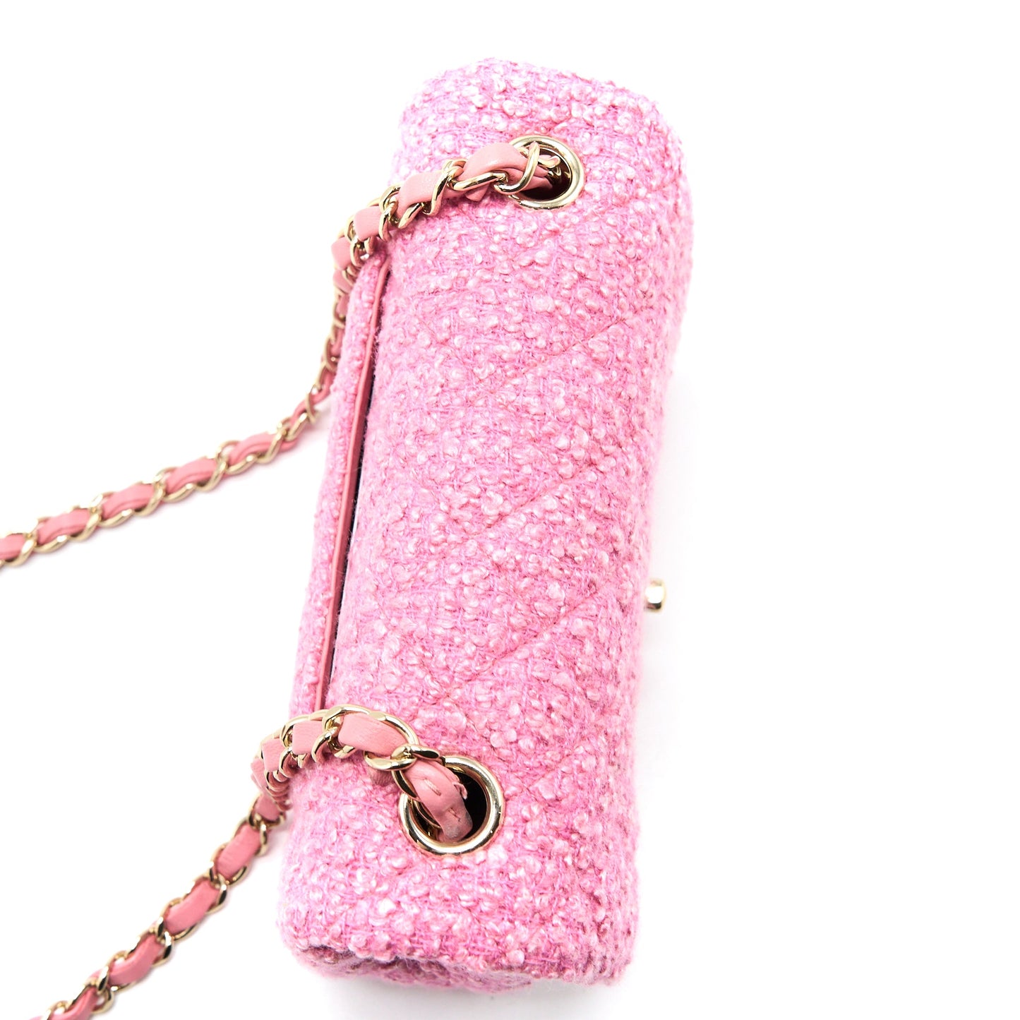 Chanel Mini Rectangular Flap Bag Tweed Pink LGHW (Microchip)