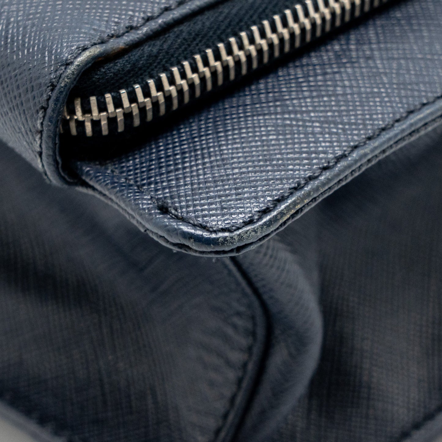 Prada Saffiano Travel Briefcase Calfskin Dark Blue SHW