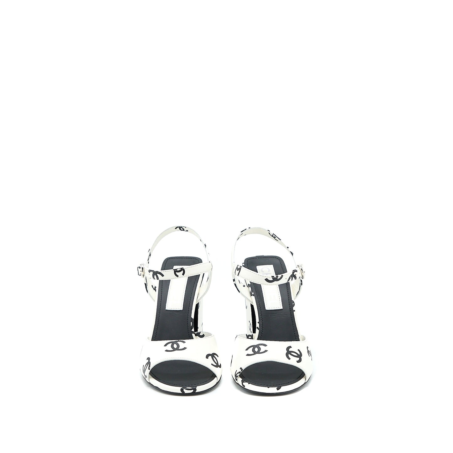 Chanel Size 37 CC Logo Leather Sandal Black/White SHW