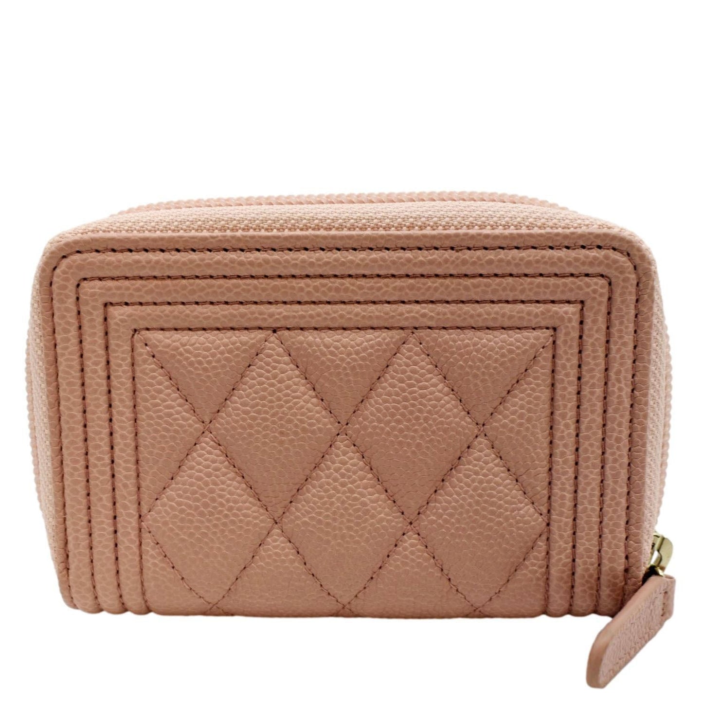 Luxury Chanel Small Boy Caviar Leather Zip Around Wallet Pink