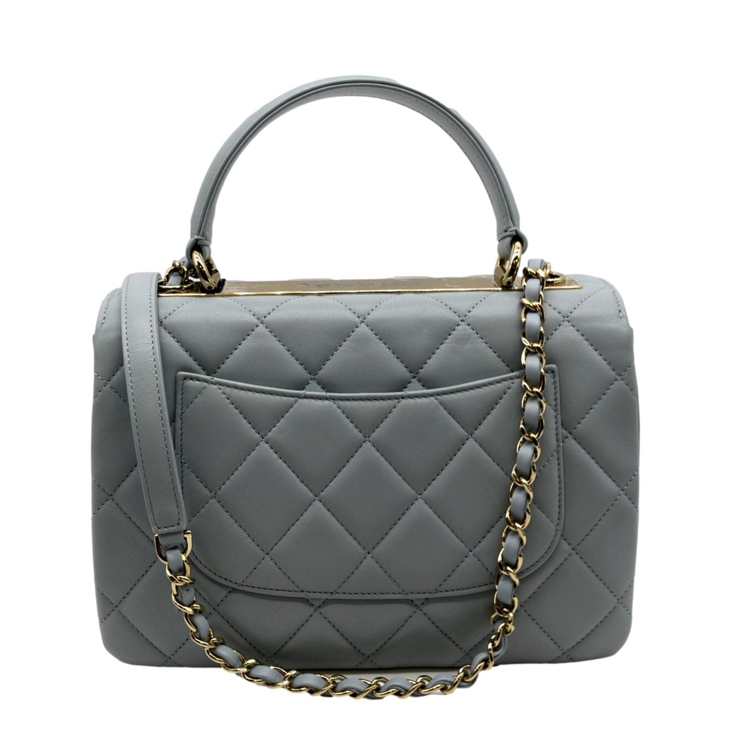 Luxury Chanel Trendy CC Top Handle Flap Quilted Leather Shoulder Bag Light Blue