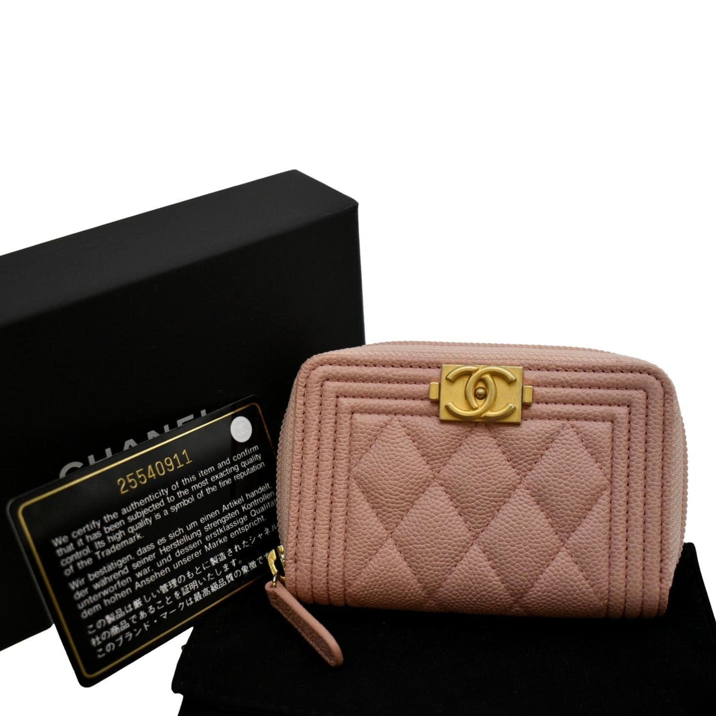 Luxury Chanel Small Boy Caviar Leather Zip Around Wallet Pink