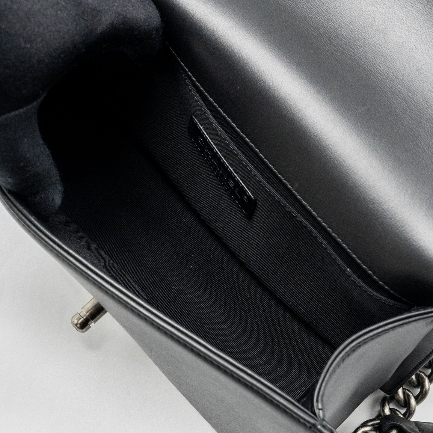 Chanel Medium Boy Bag Calfskin Black Ruthenium Hardware