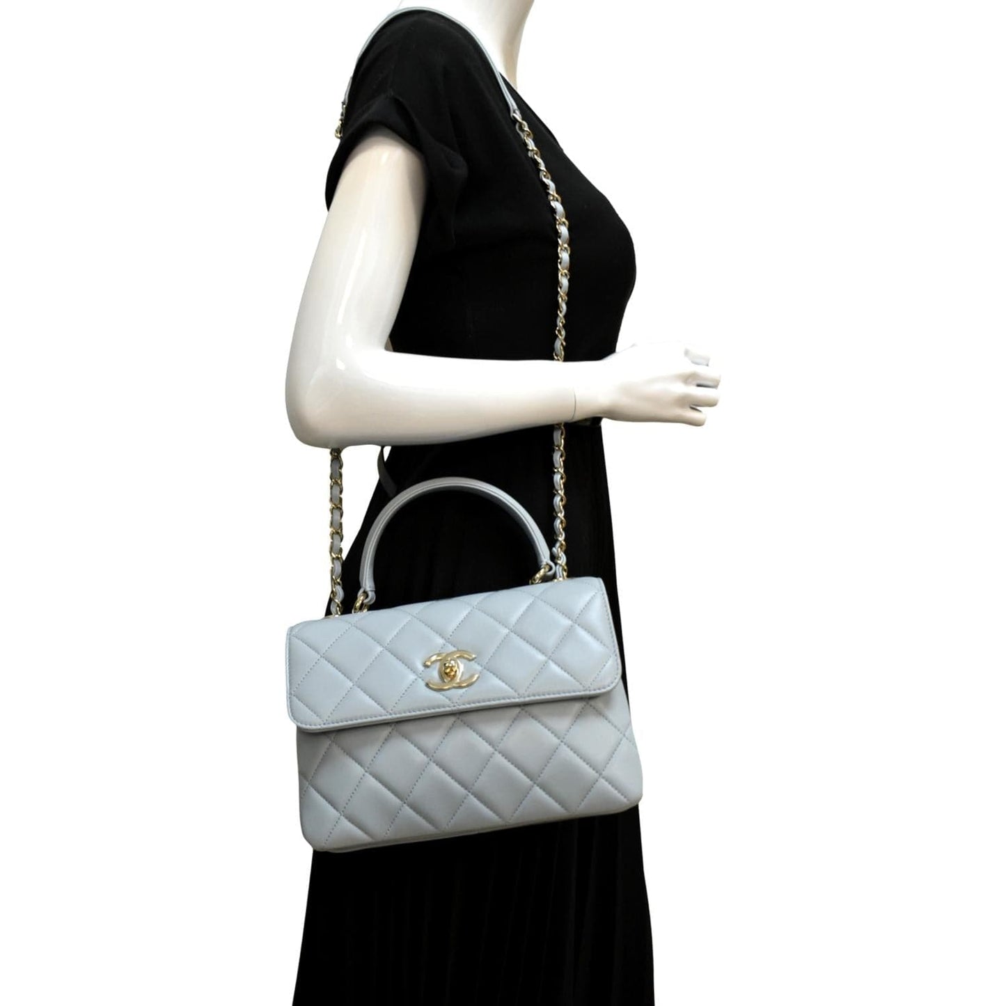 Luxury Chanel Trendy CC Top Handle Flap Quilted Leather Shoulder Bag Light Blue