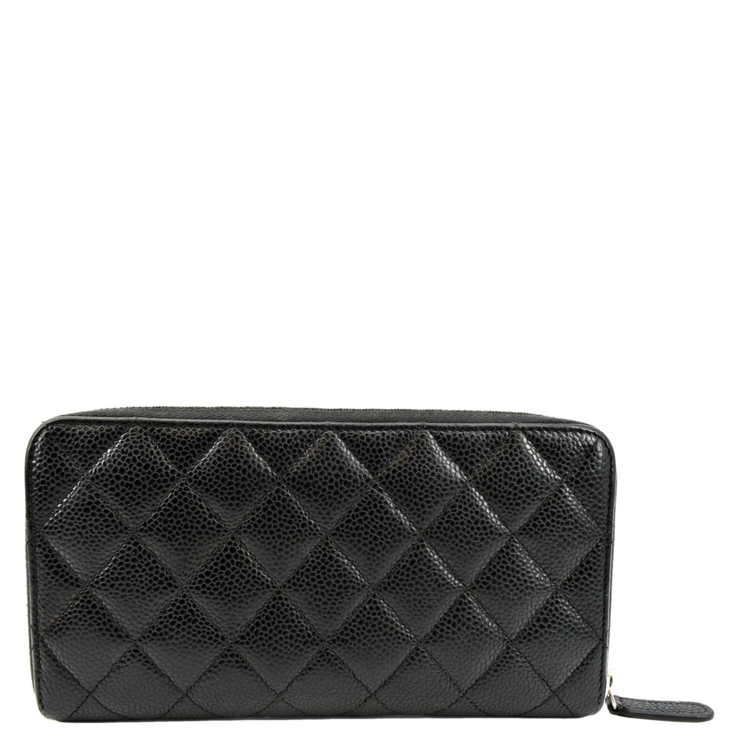 Luxury Chanel Zip Around Quilted Caviar Leather Wallet Black