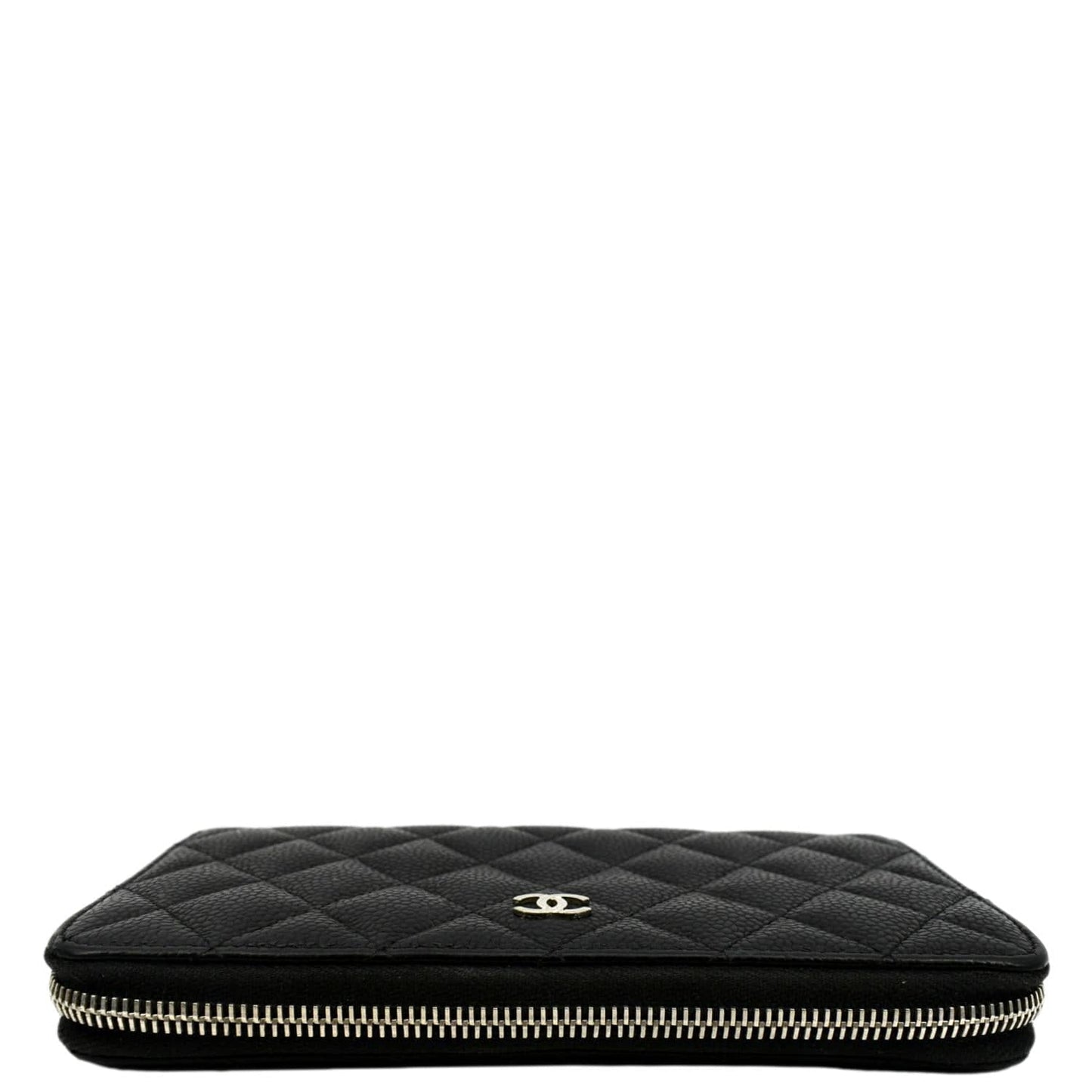 Luxury Chanel Zip Around Quilted Caviar Leather Wallet Black