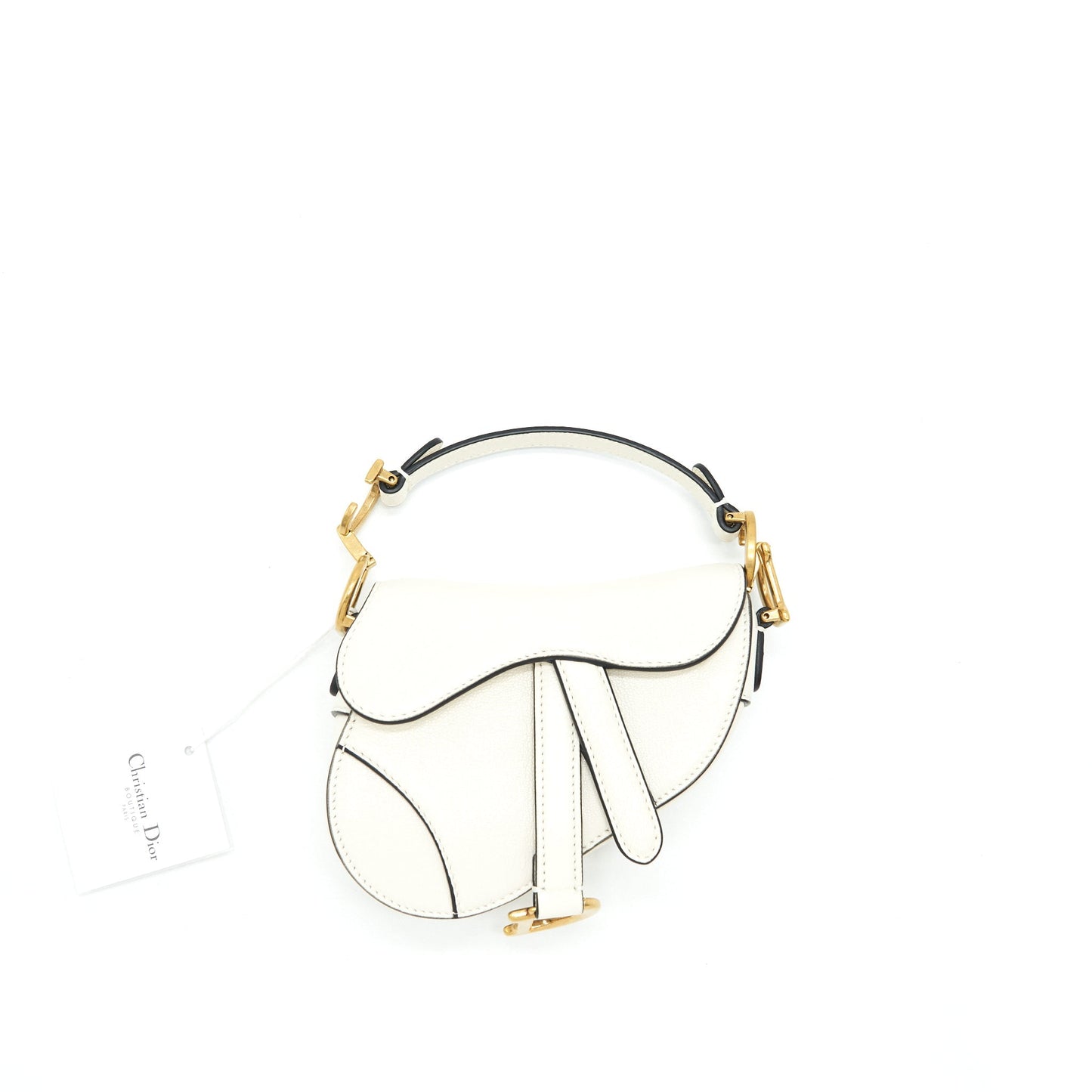 Luxury Dior Micro (Super Mini) Saddle Bag Goat Skin White GHW