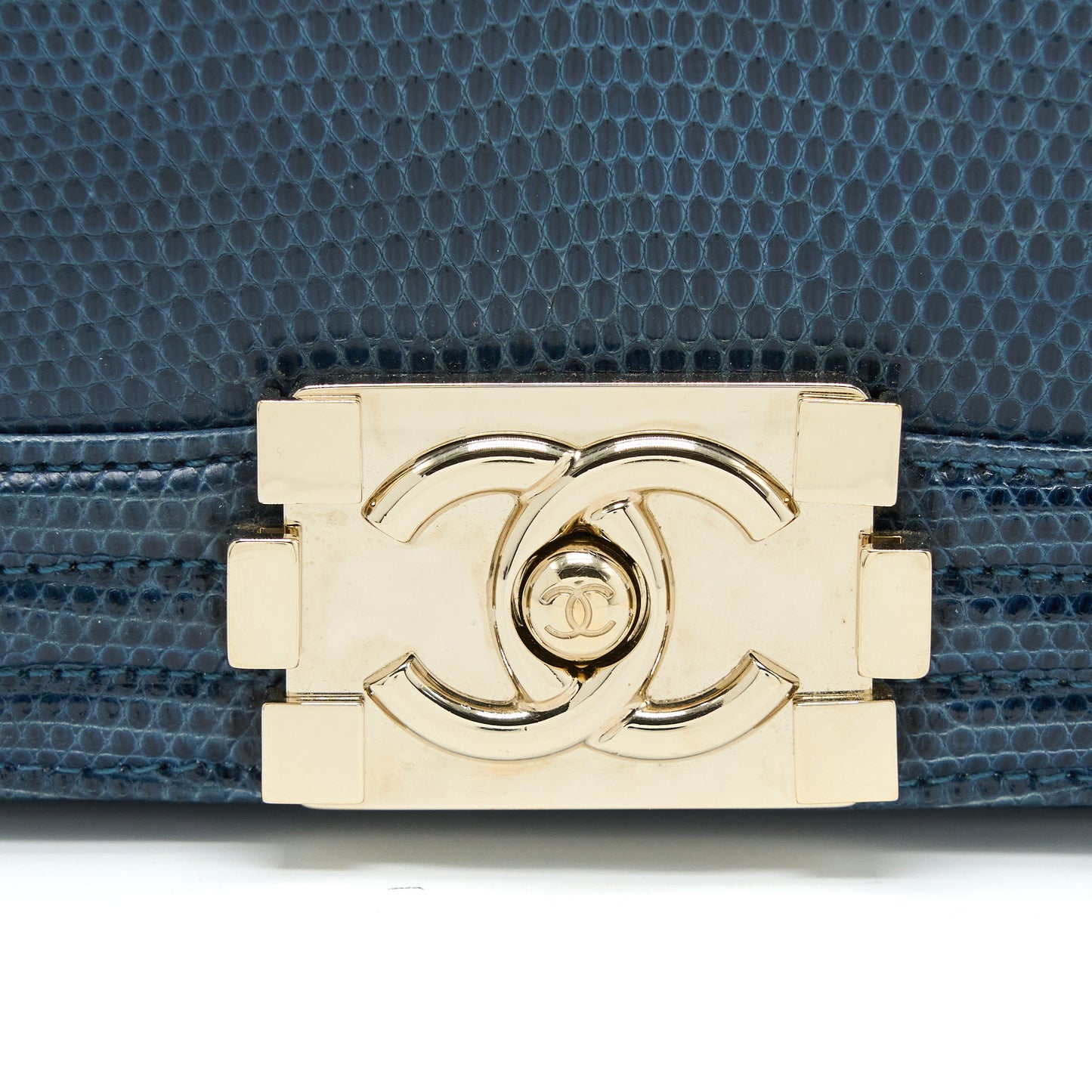 Chanel Small Boy Bag Lizard Dark Blue LGHW