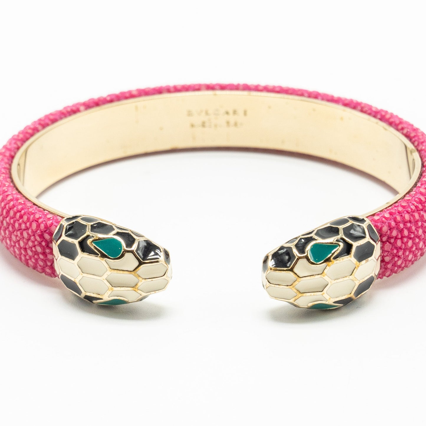 Bvlgari size medium Serpenti Forever Bracelet Pink/ Galuchat Light Gold Tone