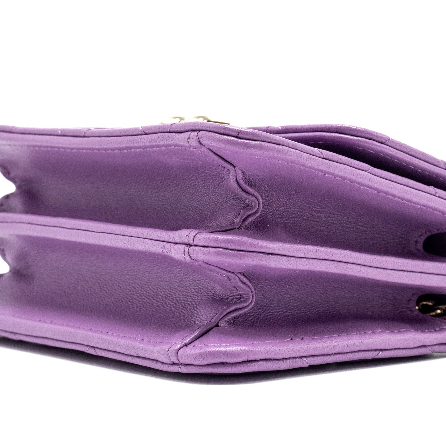 Chanel detailed top handle flap mini clutch with chain lambskin purple LGHW (microchip)