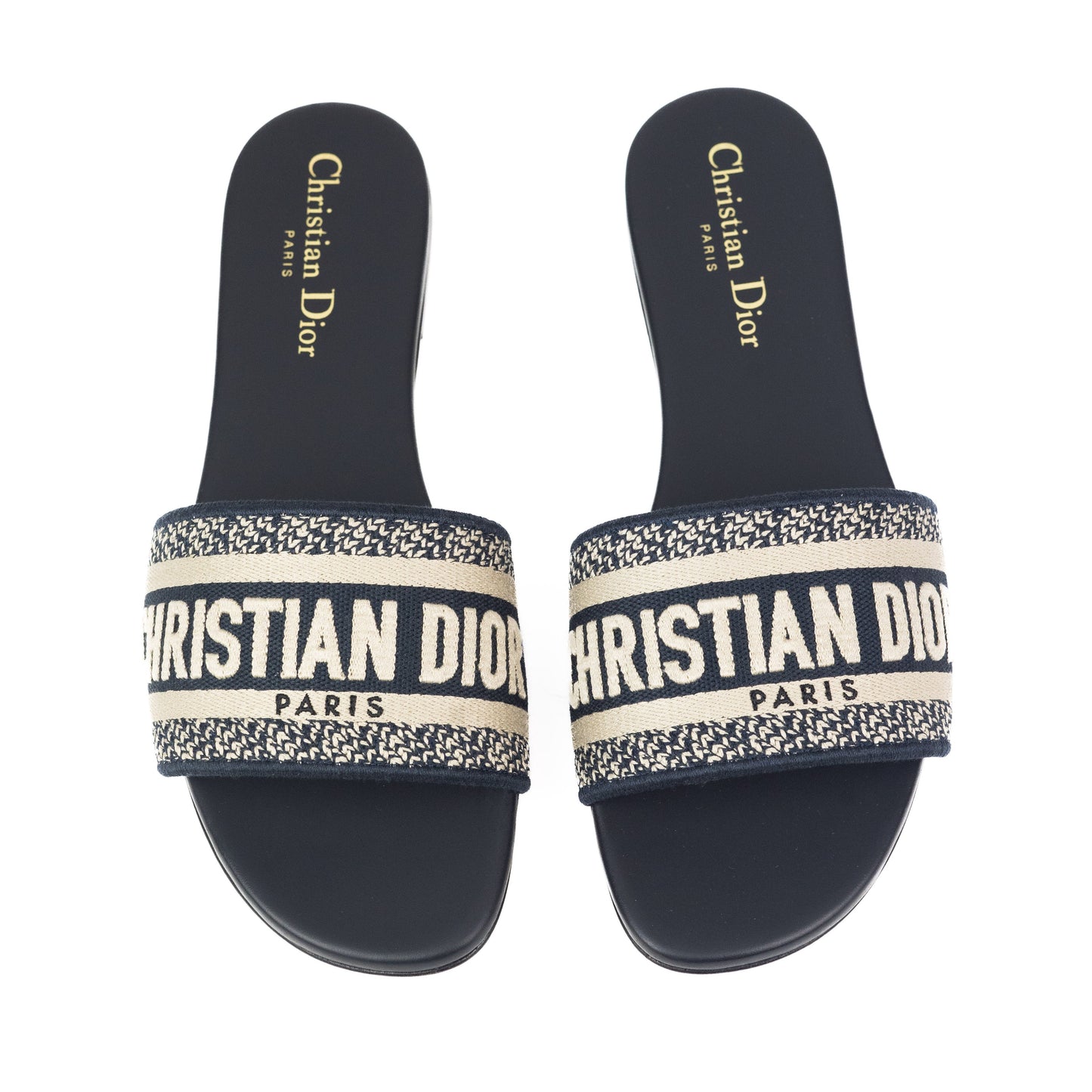 Dior Dway Navy Blue Embroidered Slides