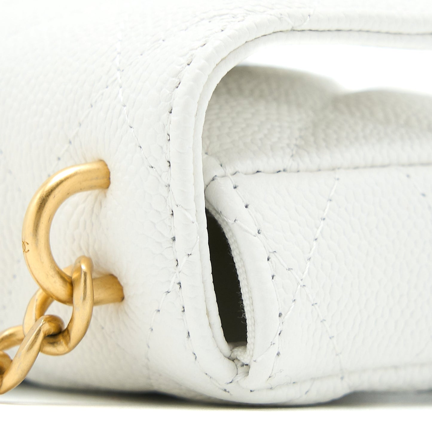 Chanel 23C Coco Love Mini Flap Bag with Chain Caviar White Brushed GHW (Microchip)