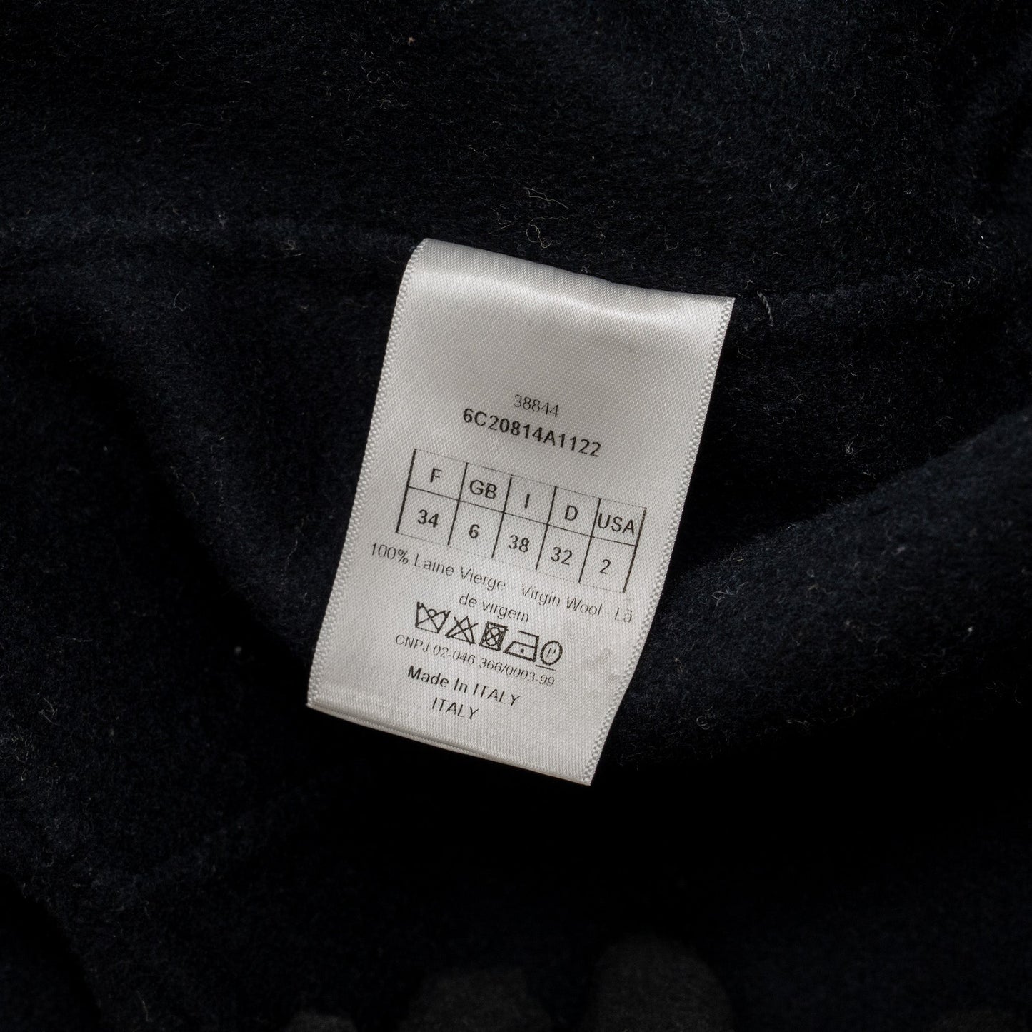 Dior Size 34 Long Coat Wool Black
