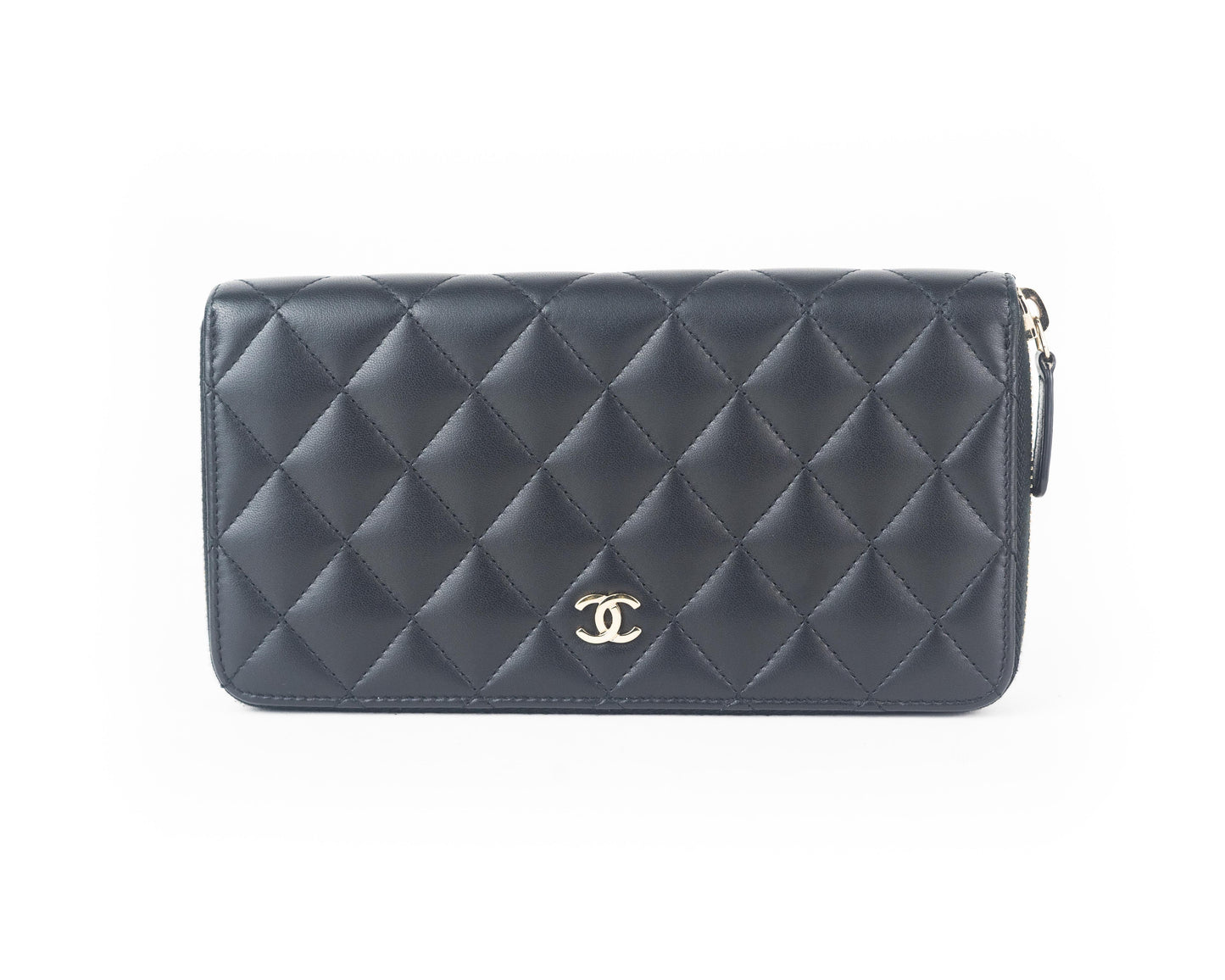 Chanel Lambskin Quilted Zip Wallet